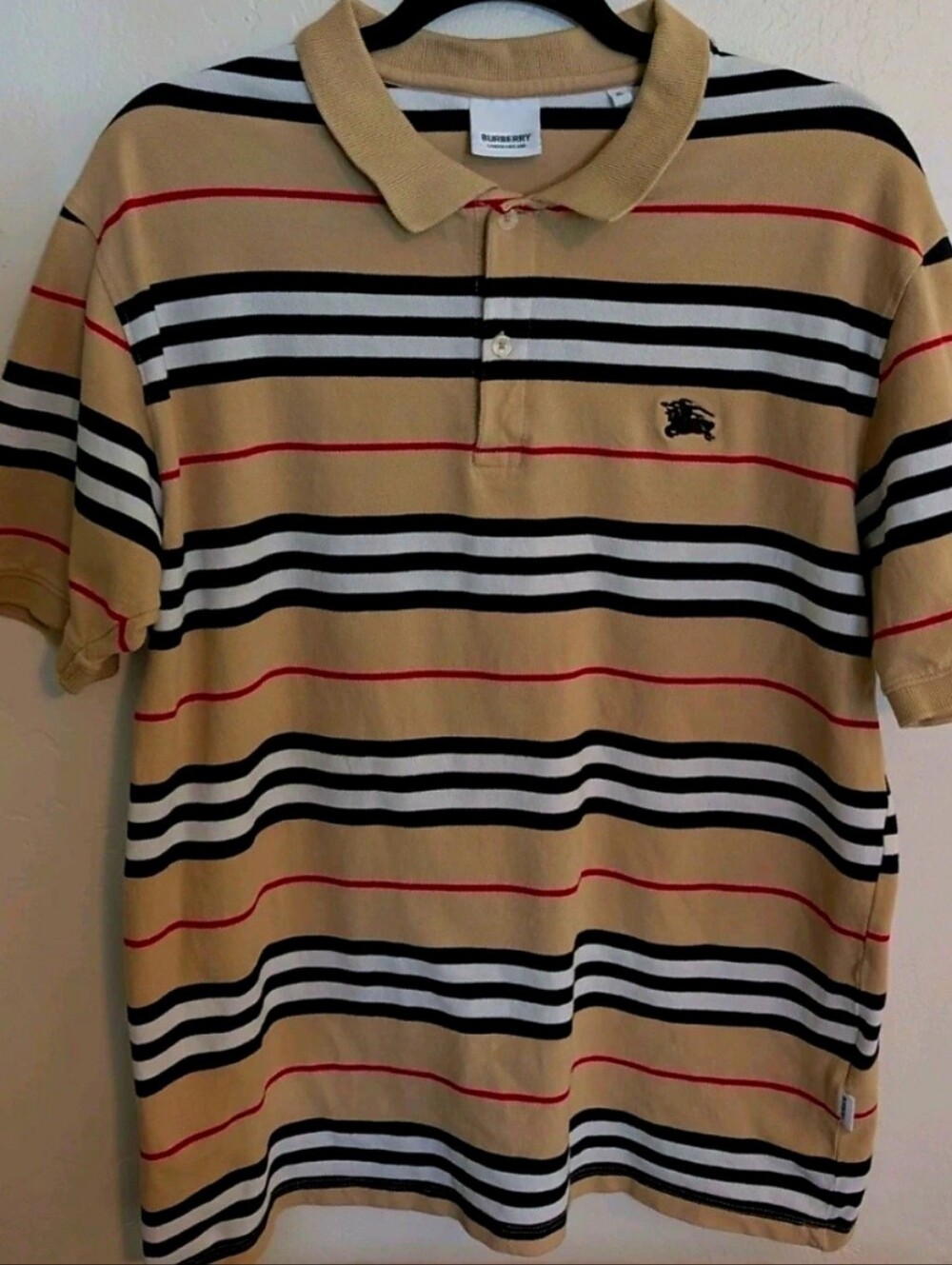 Burberry Beige Striped Polo with Logo